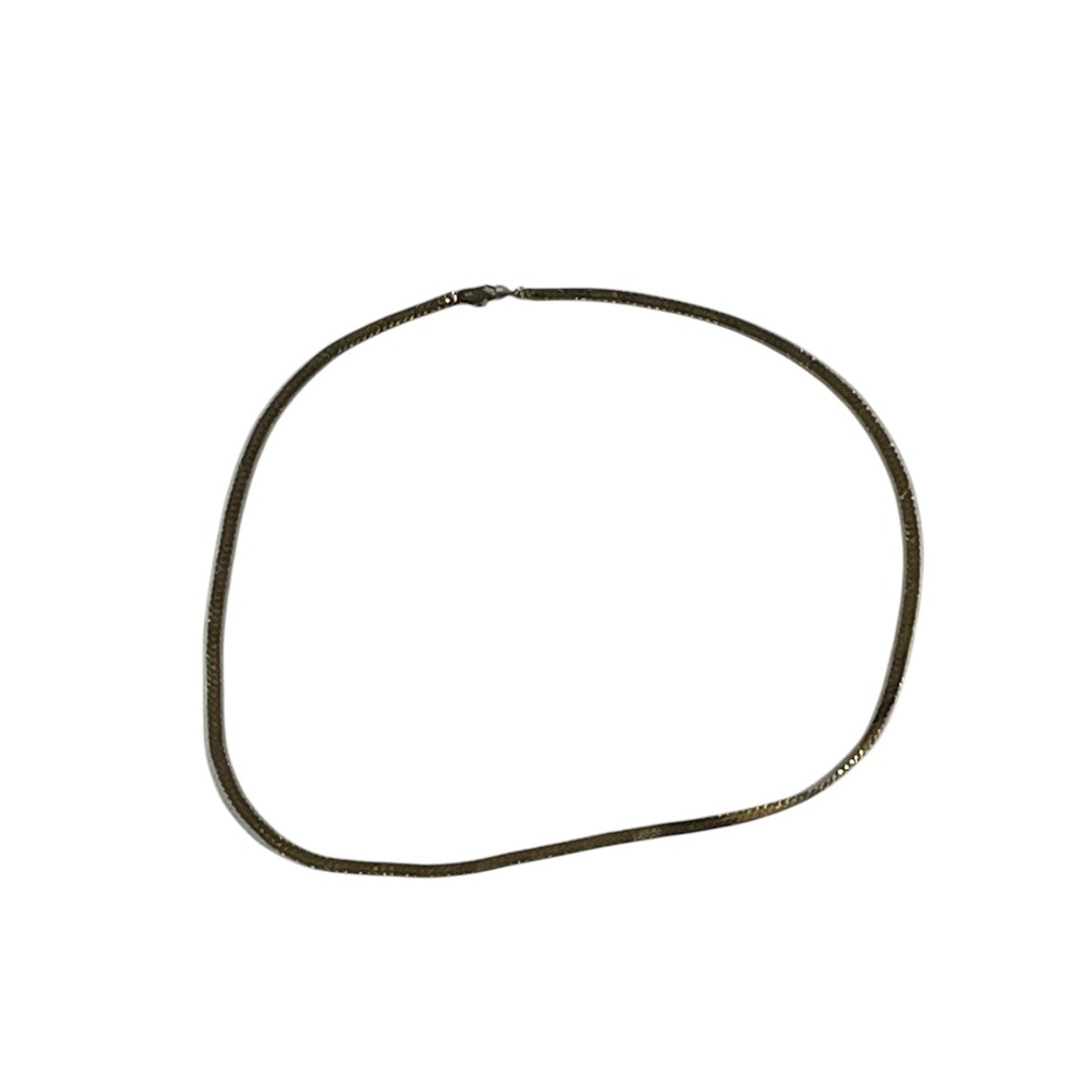 Vintage 20" Flat Gold Herringbone Chain Necklace - Classic Liquid Gold Style